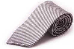 Silver & Black Double Stripe Twill Stripe Silk Tie