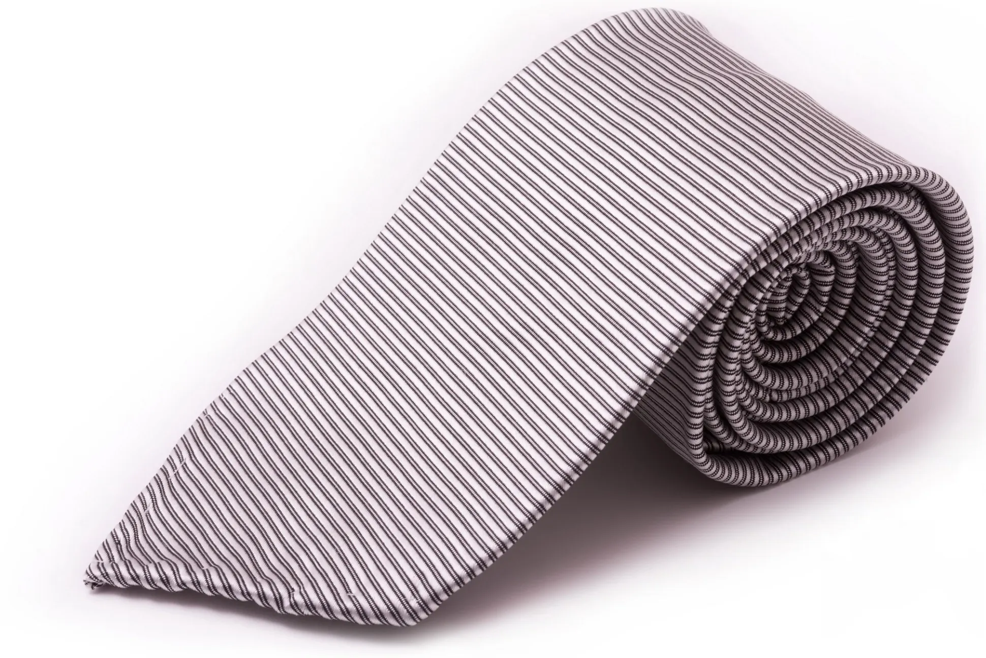 Silver & Black Double Stripe Twill Stripe Silk Tie