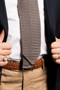 Silver Gray Zigzag Silk Knit Tie
