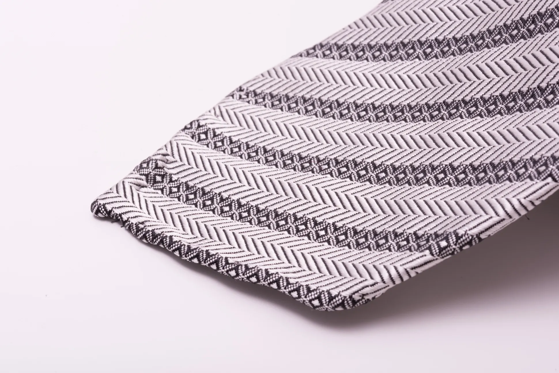 Silver Stripe & Herringbone Silk Tie