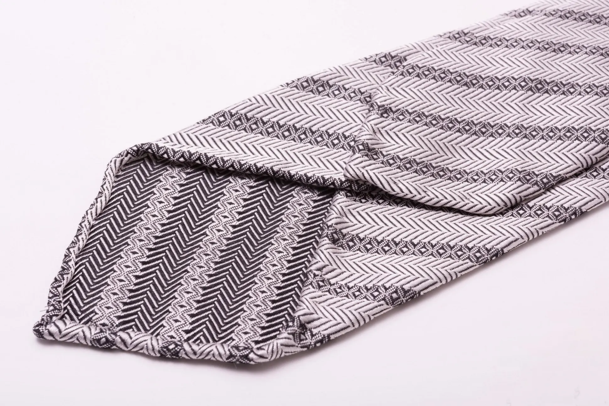 Silver Stripe & Herringbone Silk Tie