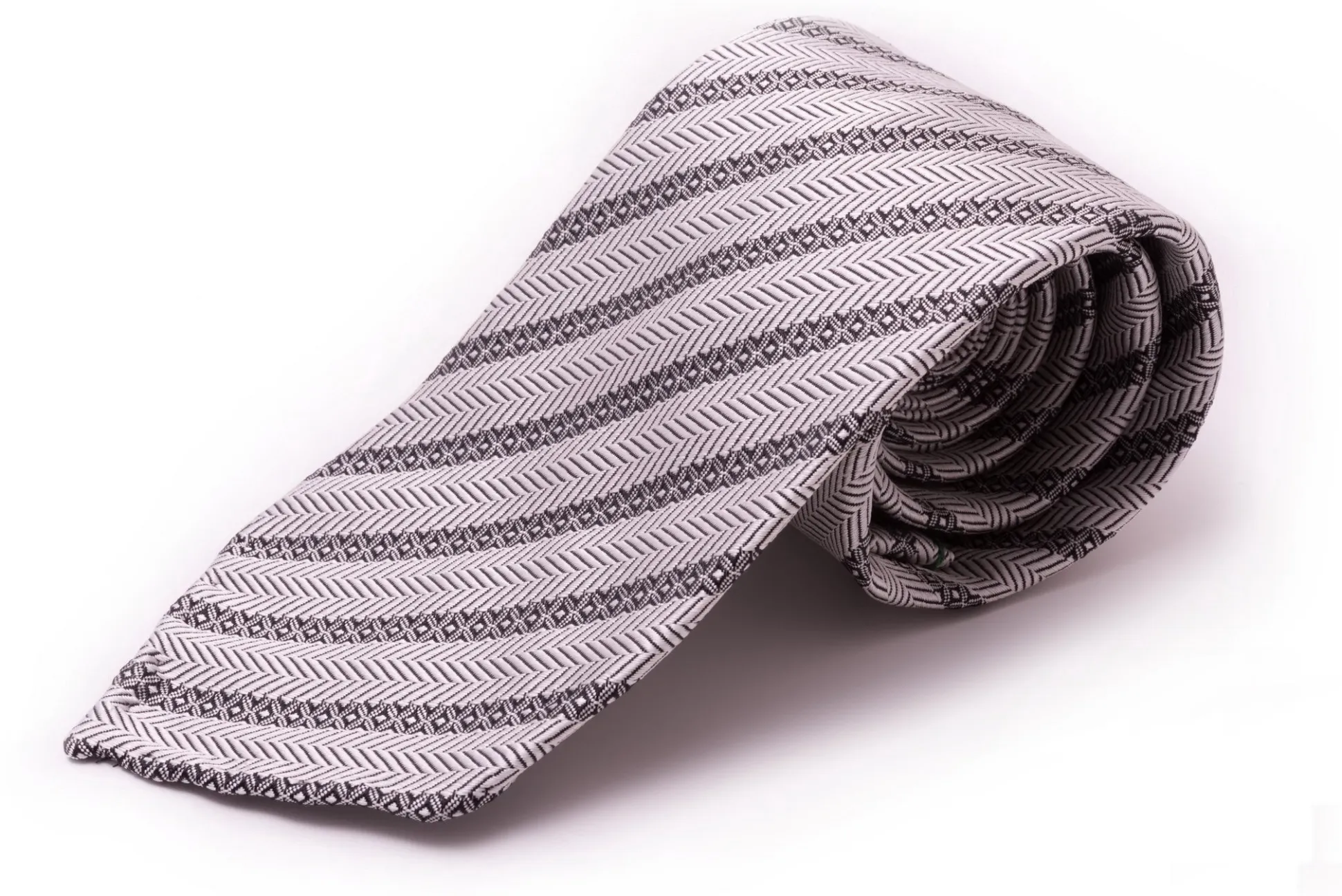 Silver Stripe & Herringbone Silk Tie