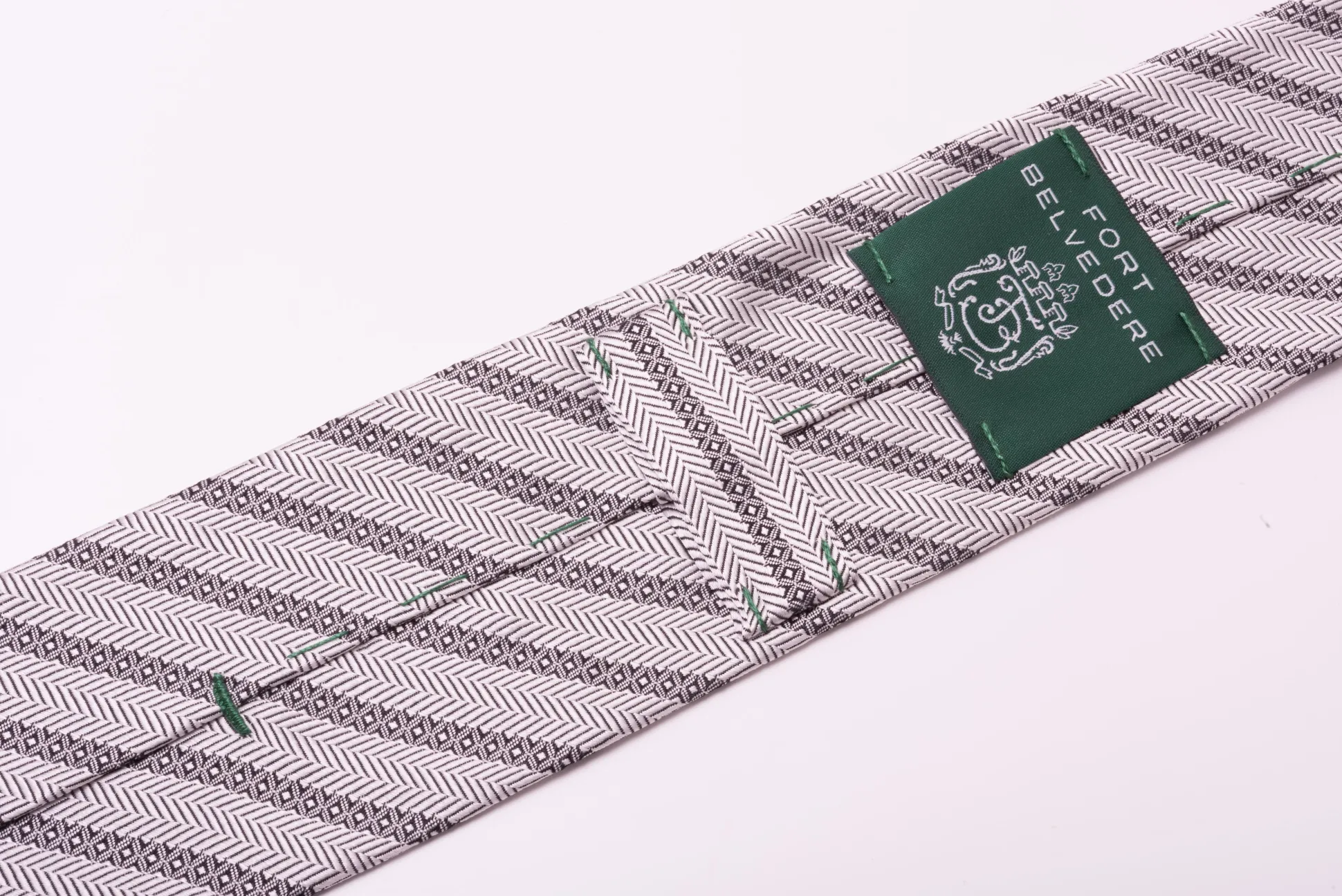 Silver Stripe & Herringbone Silk Tie