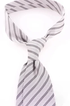 Silver Stripe & Herringbone Silk Tie