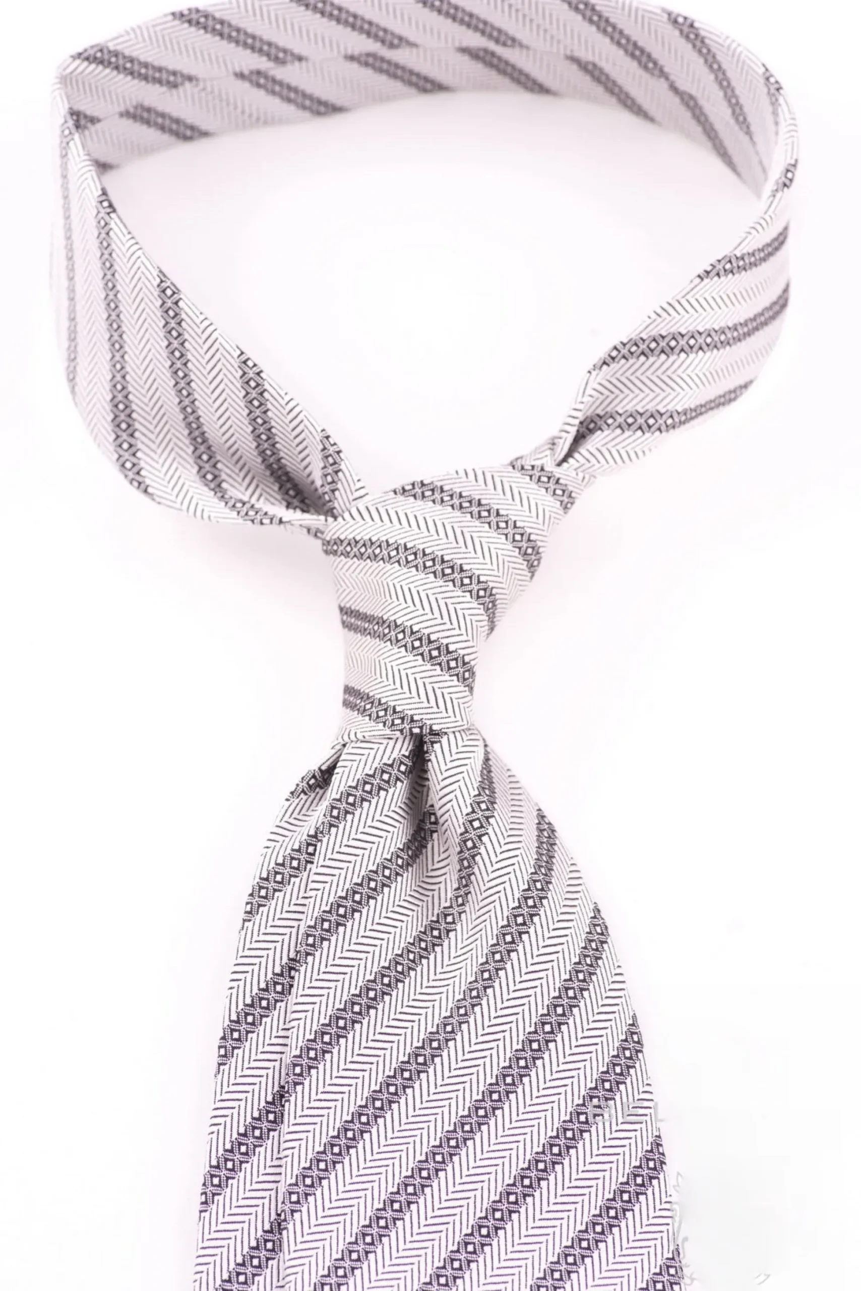 Silver Stripe & Herringbone Silk Tie