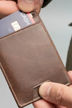 Slim Antique Mahogany Leather Cardholder Wallet