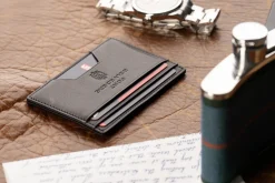 Slim Black Leather Cardholder Wallet