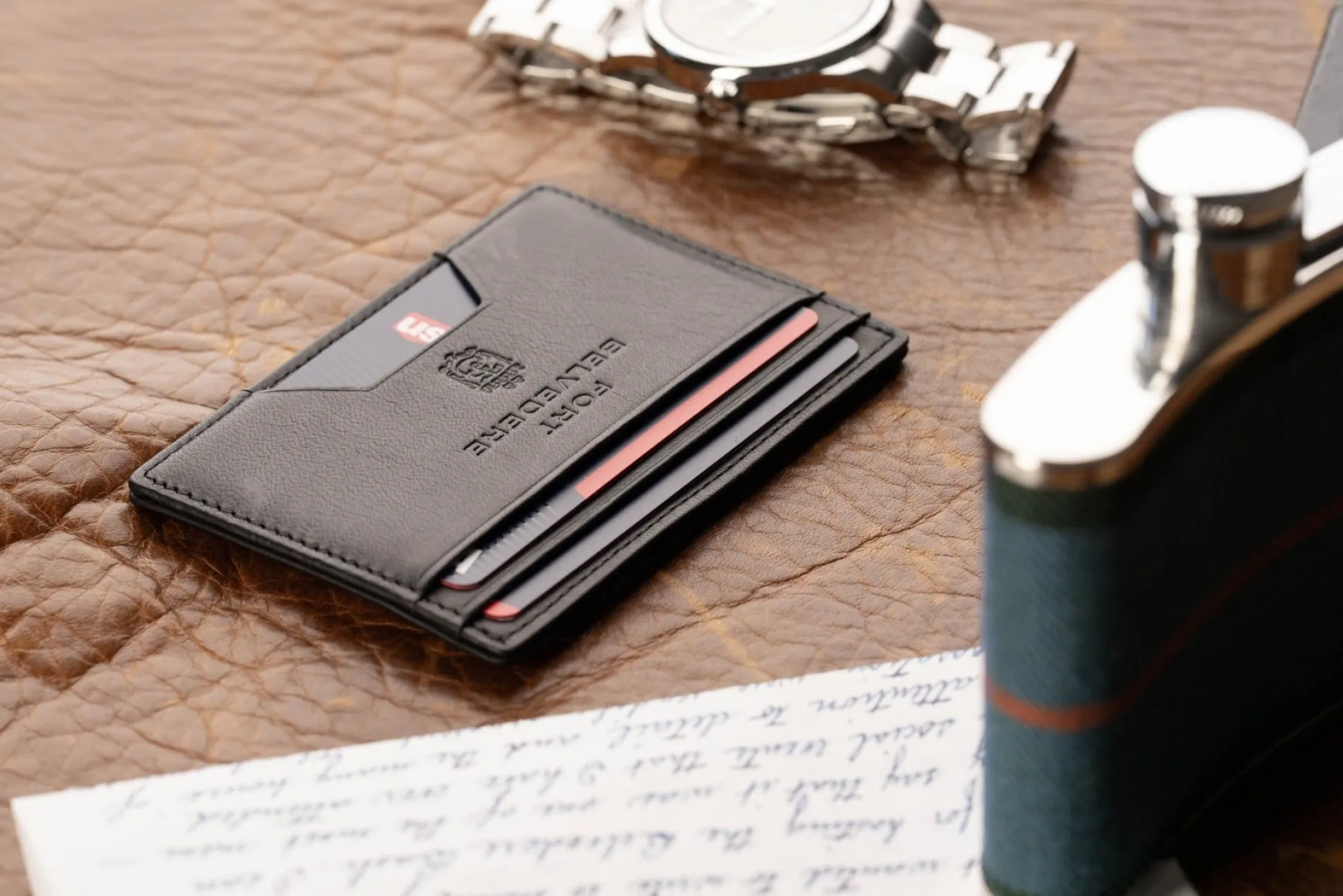Slim Black Leather Cardholder Wallet