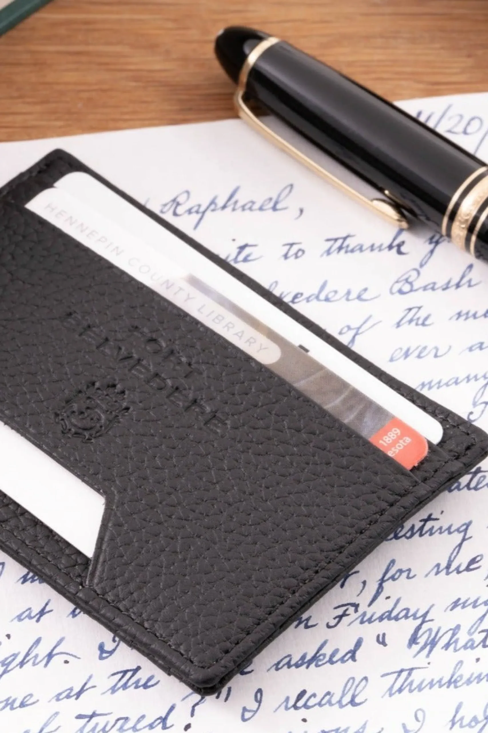 Slim Black Togo Leather Cardholder Wallet