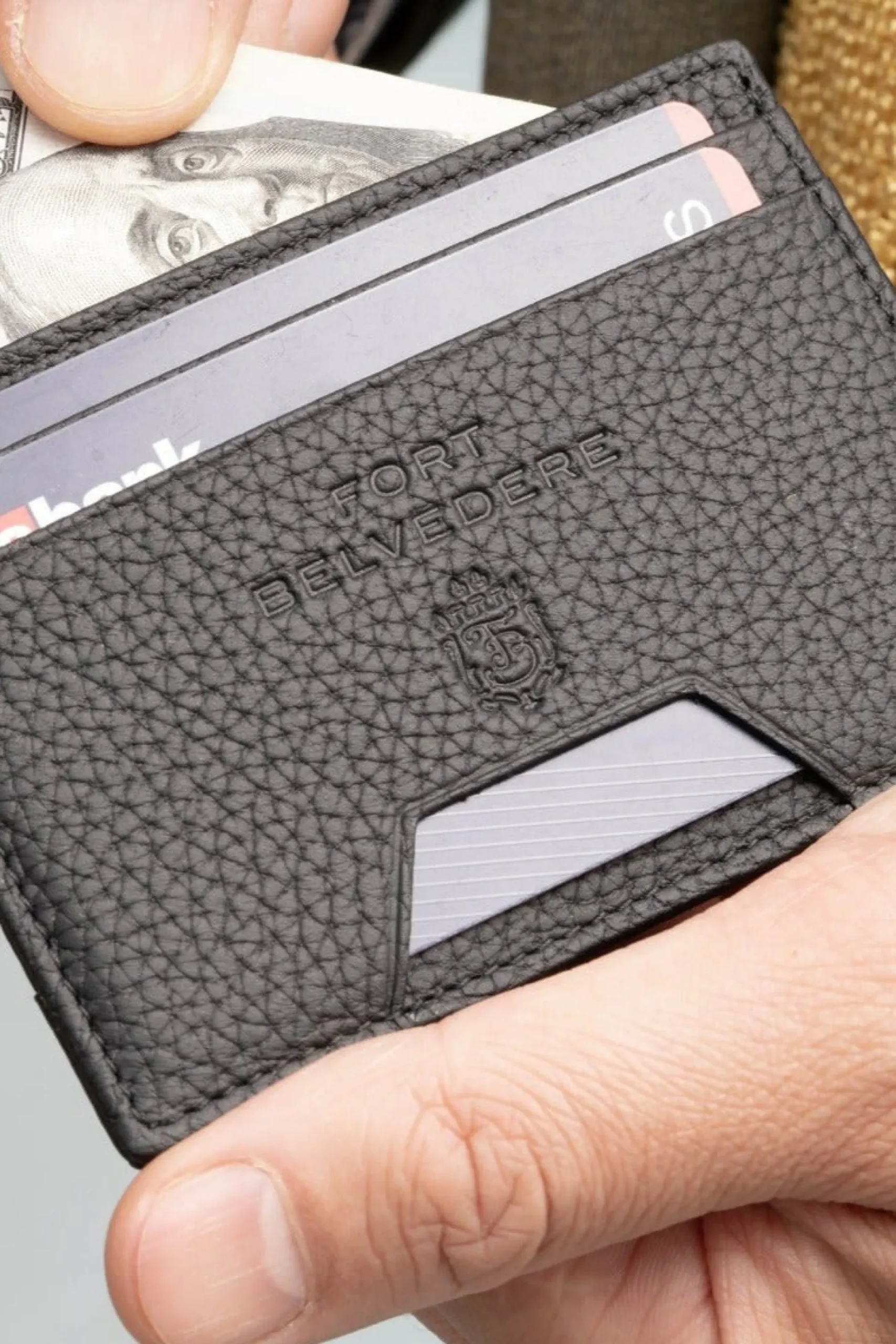 Slim Black Togo Leather Cardholder Wallet