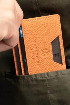 Slim Orange Togo Leather Cardholder Wallet