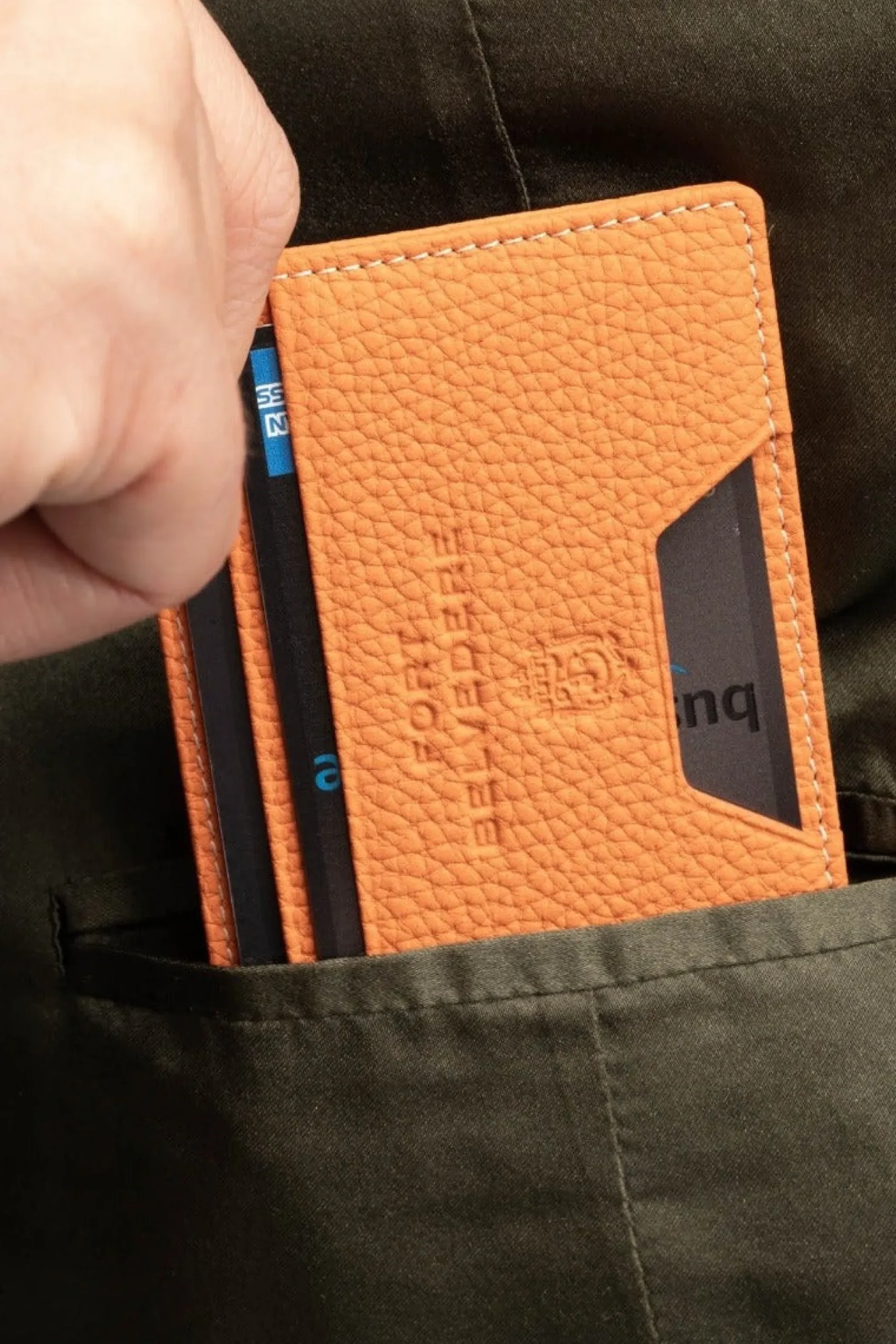 Slim Orange Togo Leather Cardholder Wallet