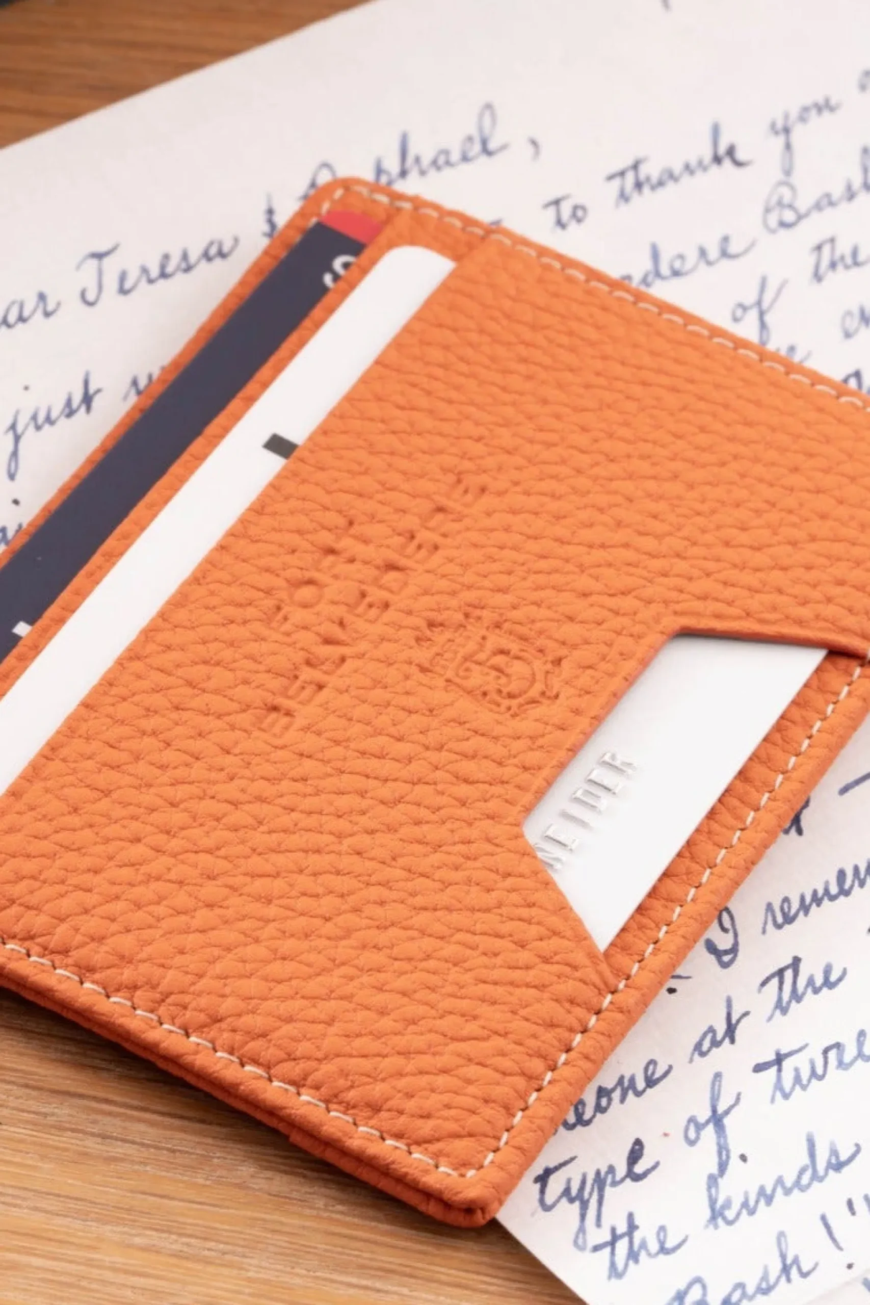 Slim Orange Togo Leather Cardholder Wallet
