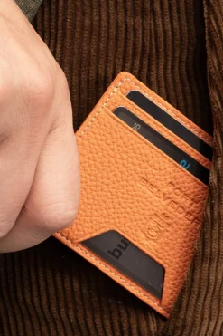 Slim Orange Togo Leather Cardholder Wallet