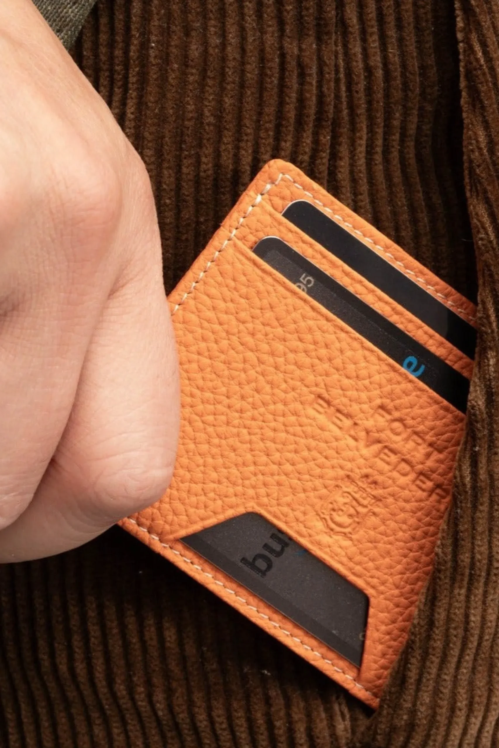 Slim Orange Togo Leather Cardholder Wallet