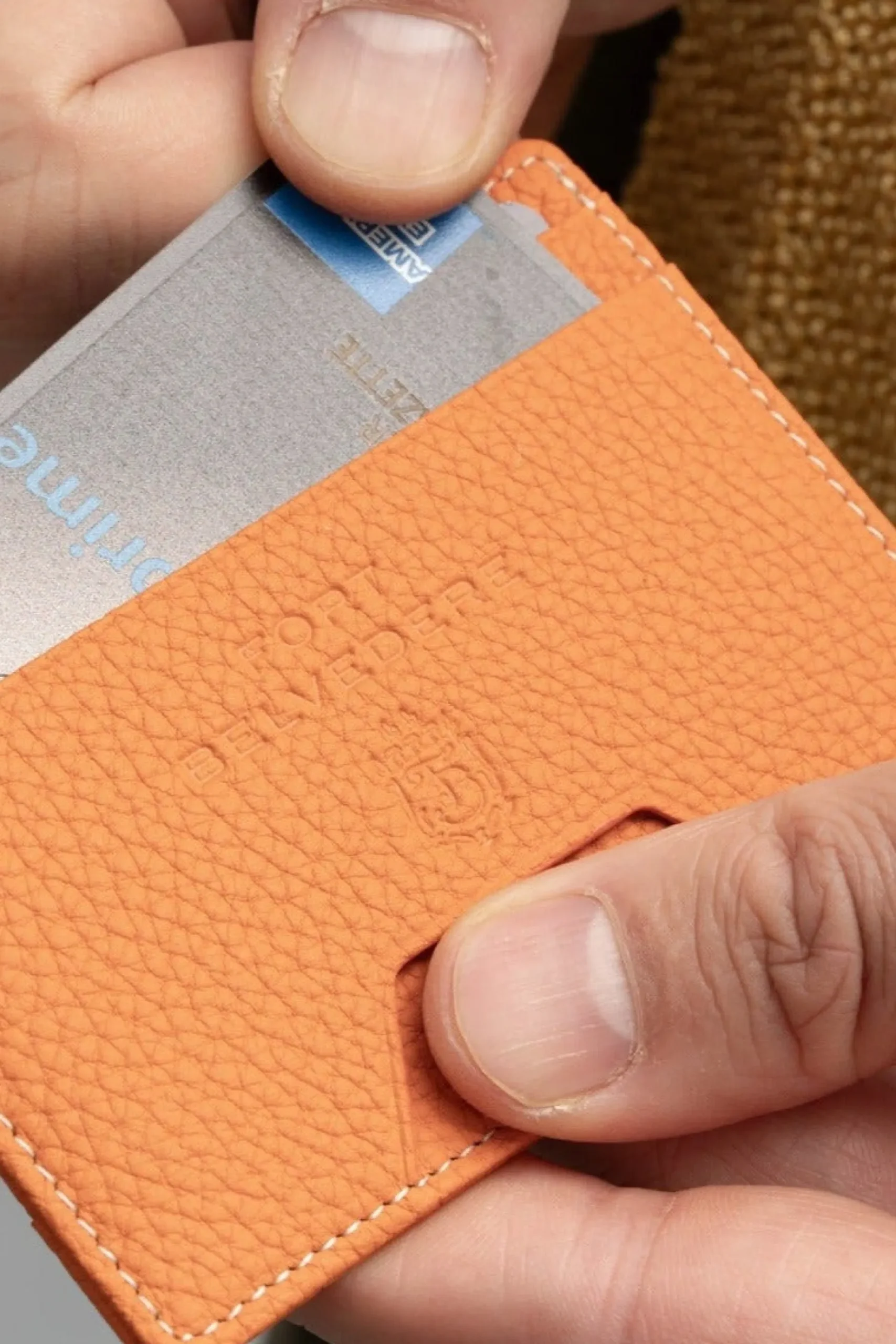 Slim Orange Togo Leather Cardholder Wallet