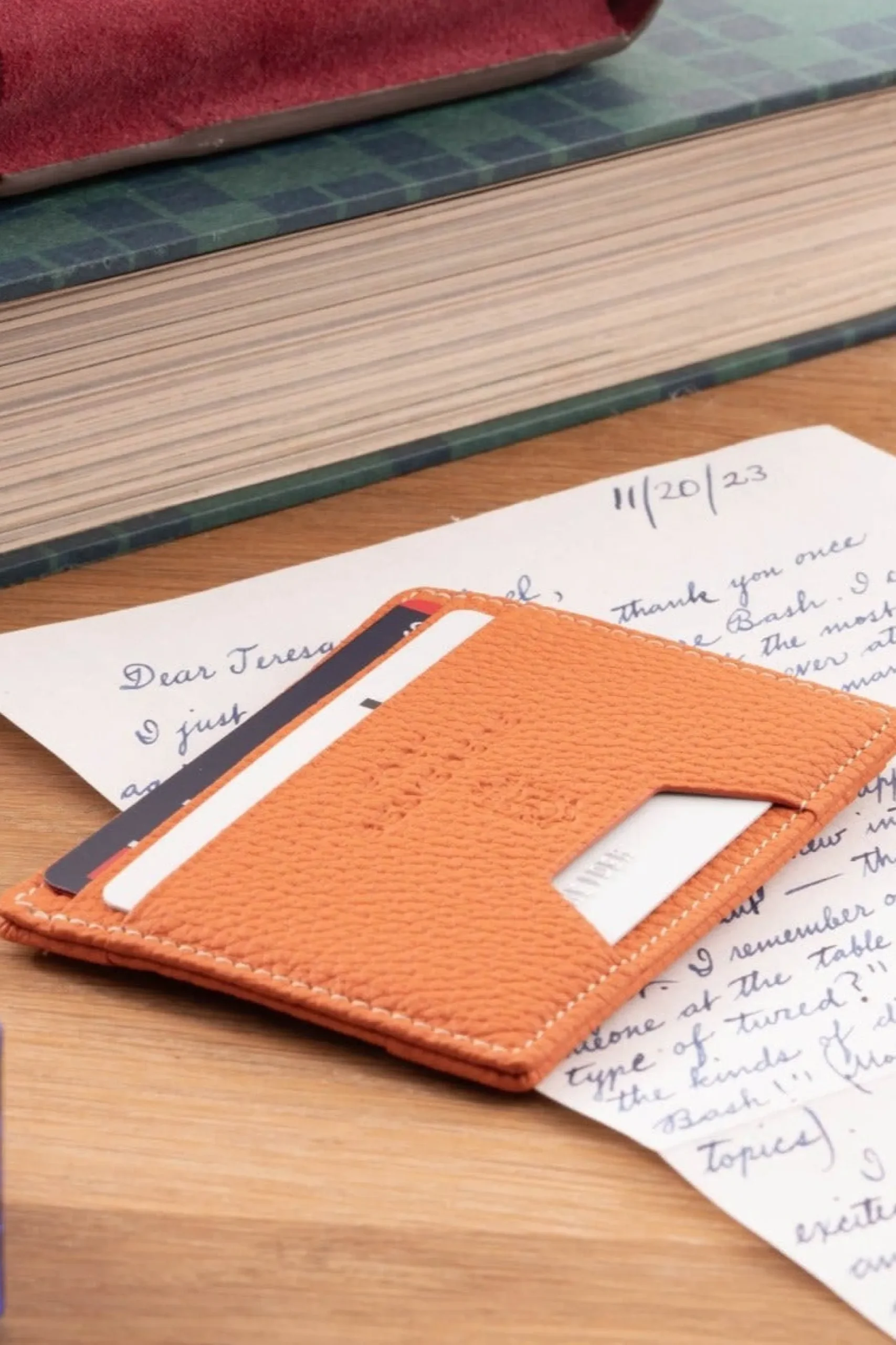 Slim Orange Togo Leather Cardholder Wallet