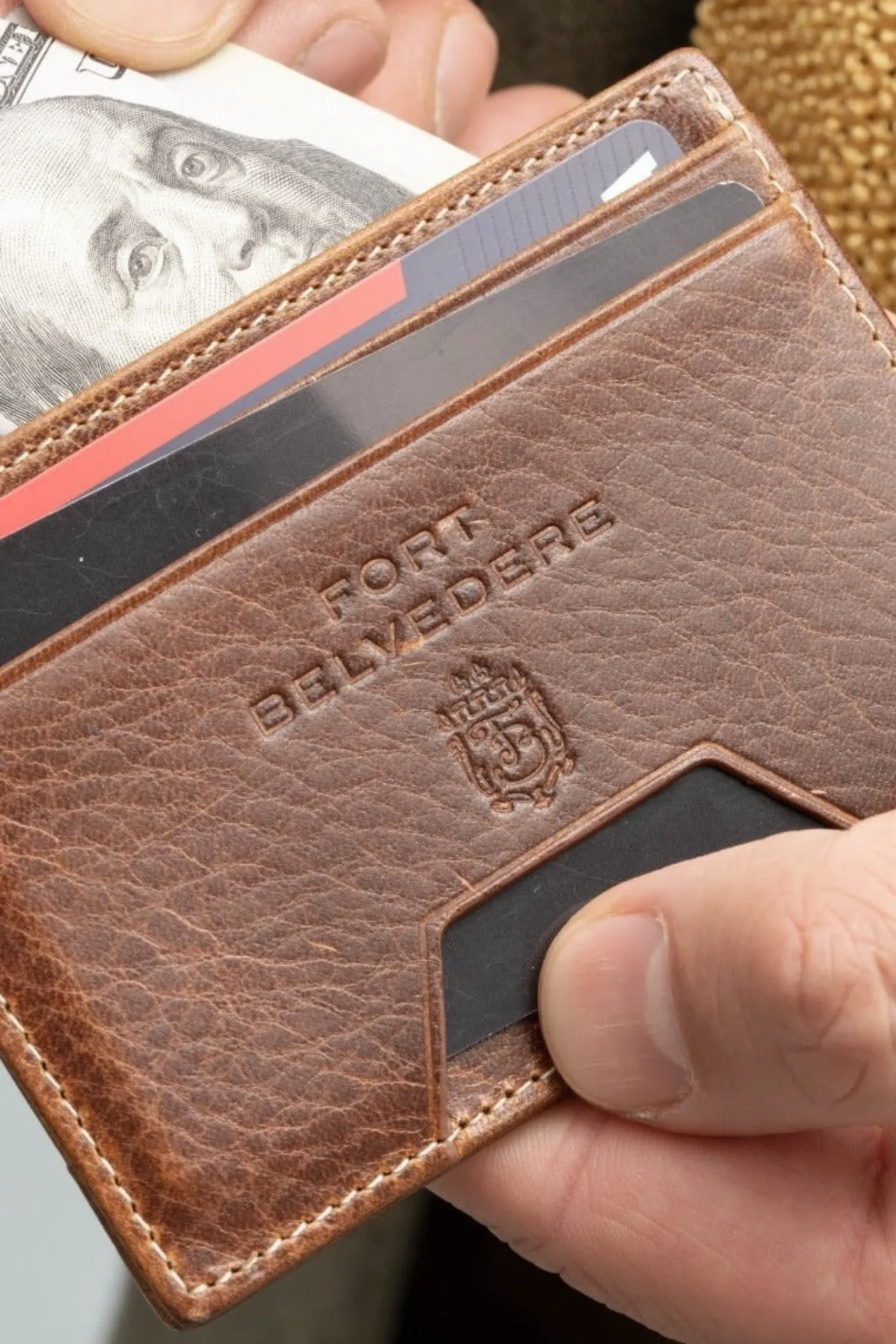 Slim Saddle Brown Dumont Leather Cardholder Wallet