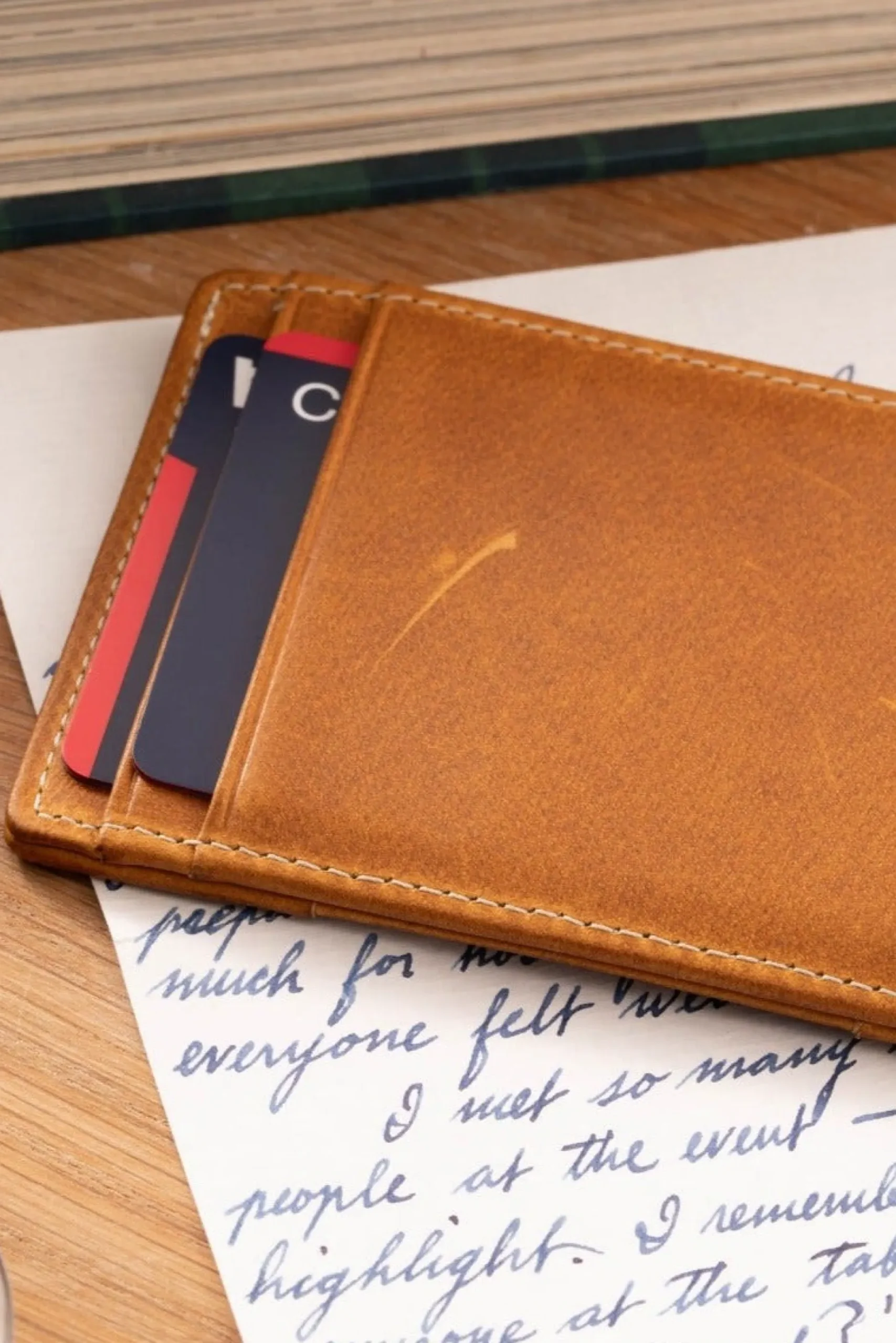 Slim Vintage Gold Leather Cardholder Wallet