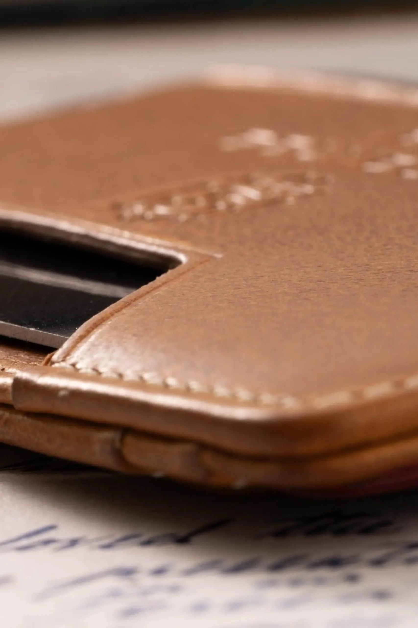 Slim Vintage Gold Leather Cardholder Wallet