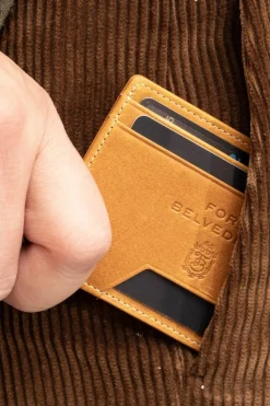 Slim Vintage Gold Leather Cardholder Wallet