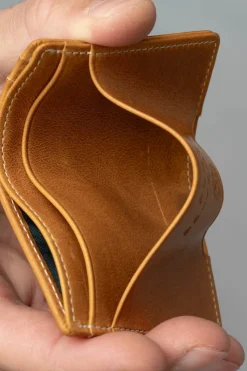 Slim Vintage Gold Leather Cardholder Wallet