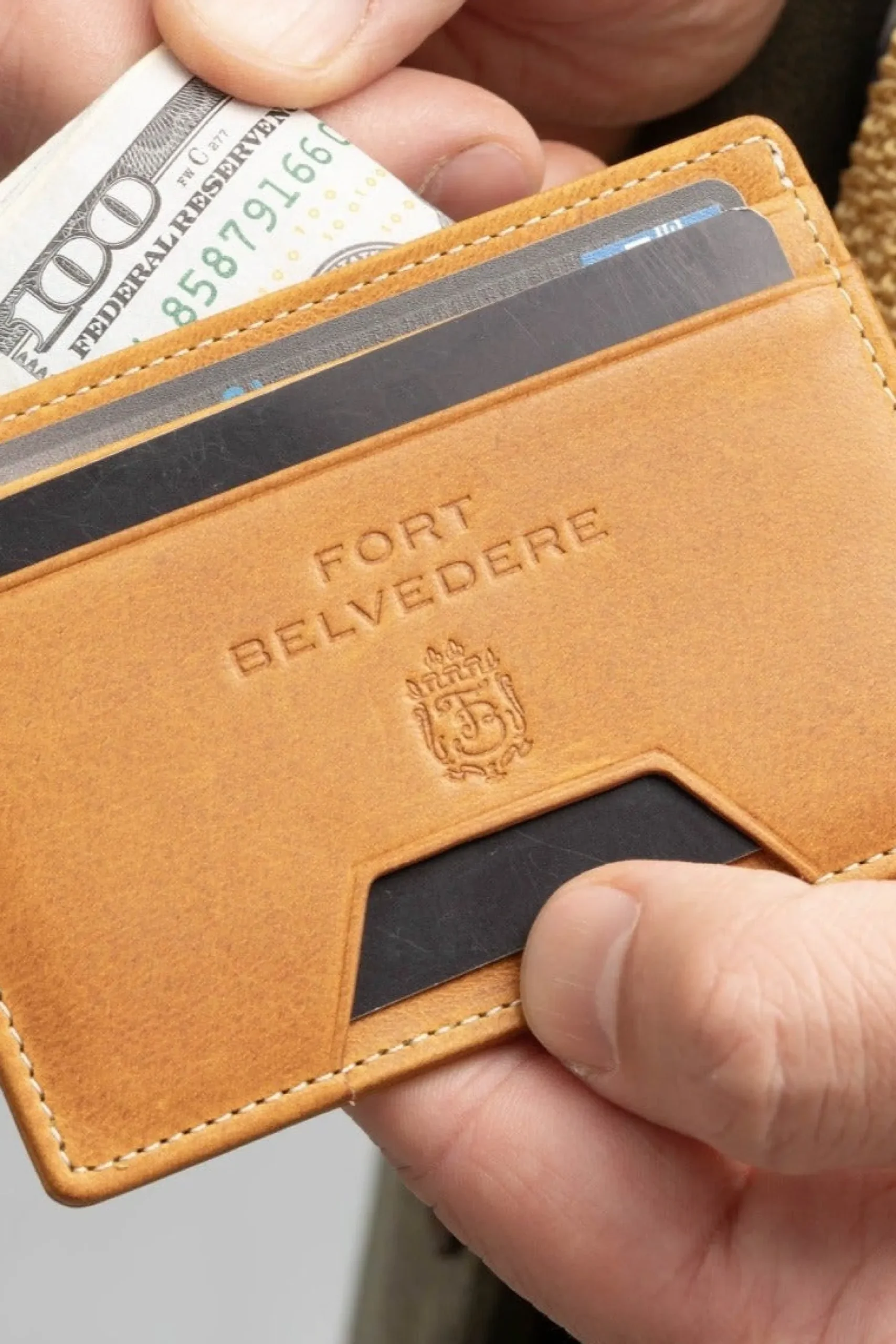 Slim Vintage Gold Leather Cardholder Wallet