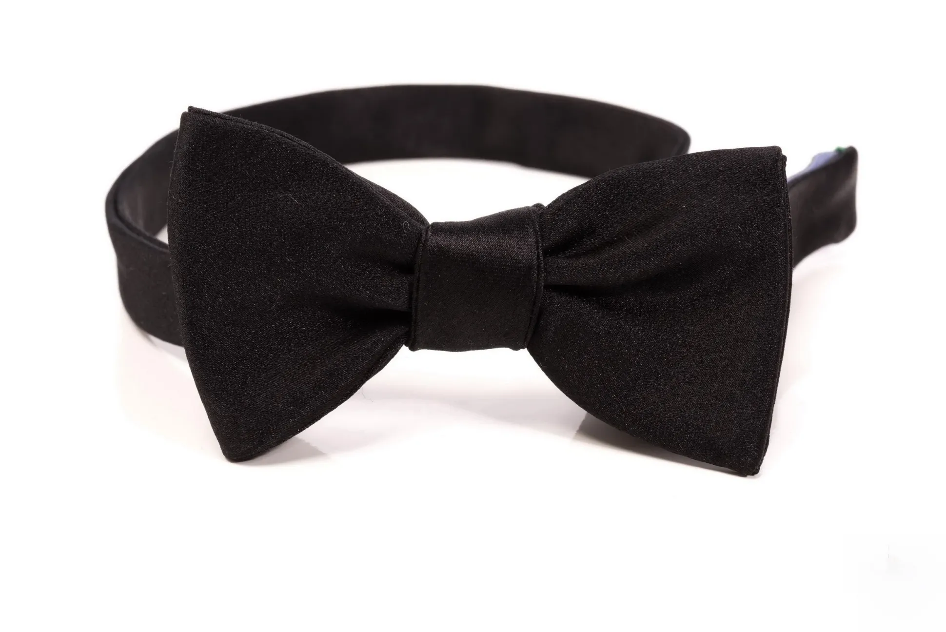 Small Black Single End Silk Satin Bow Tie