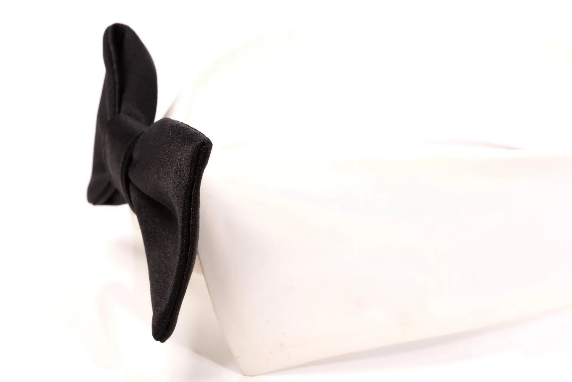 Small Black Single End Silk Satin Bow Tie