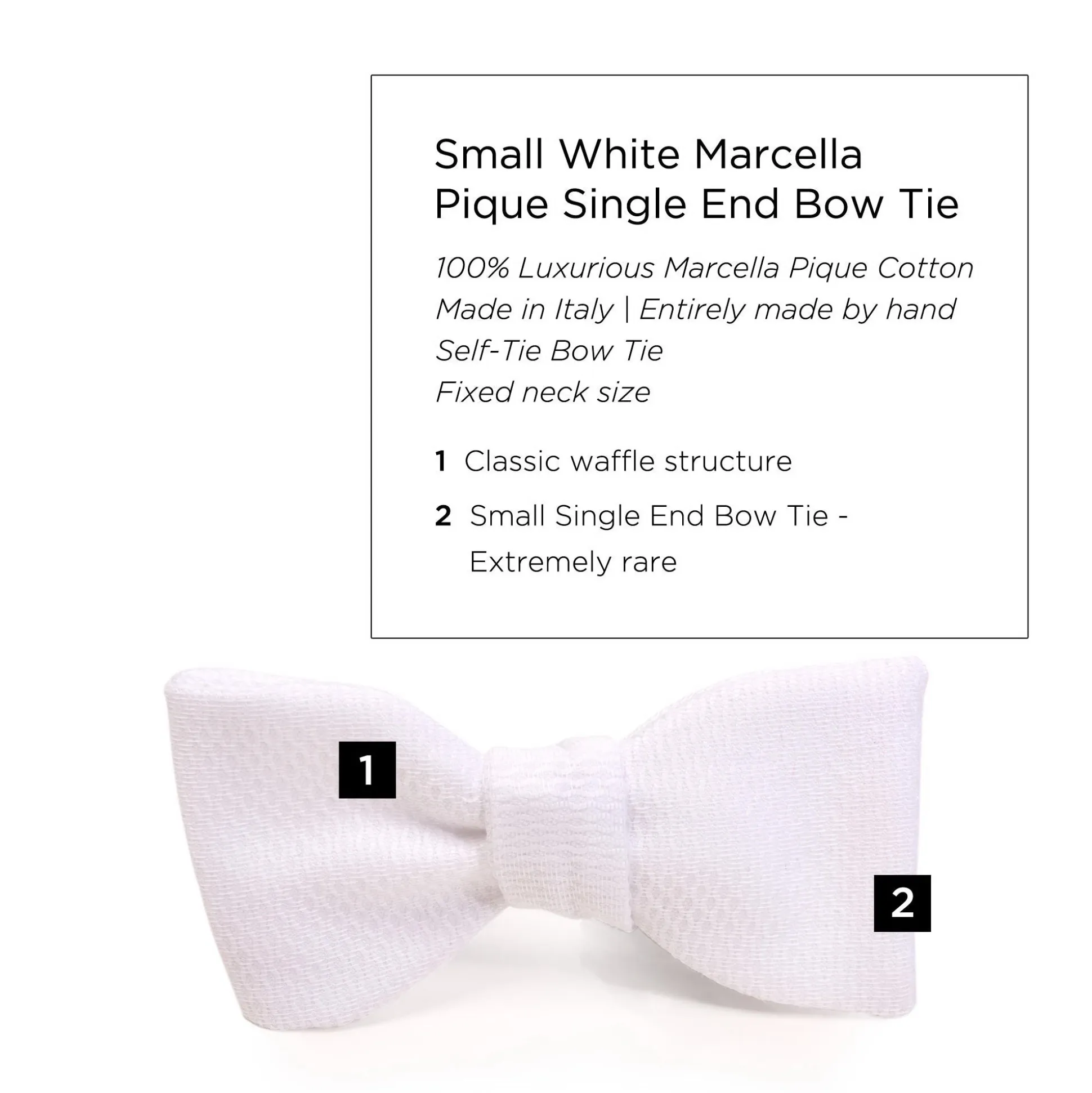 Small White Single-End Marcella Pique Bow Tie