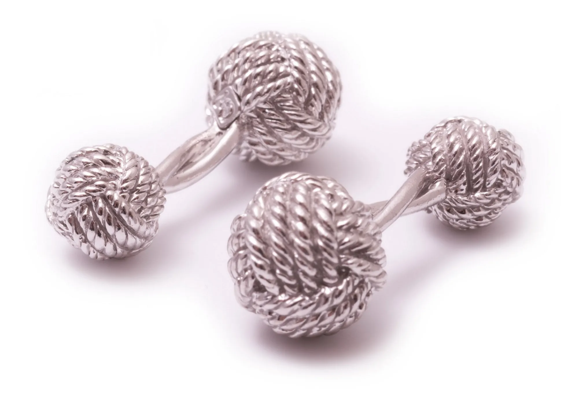 Solid White Gold Monkey Fist Knot Cufflinks