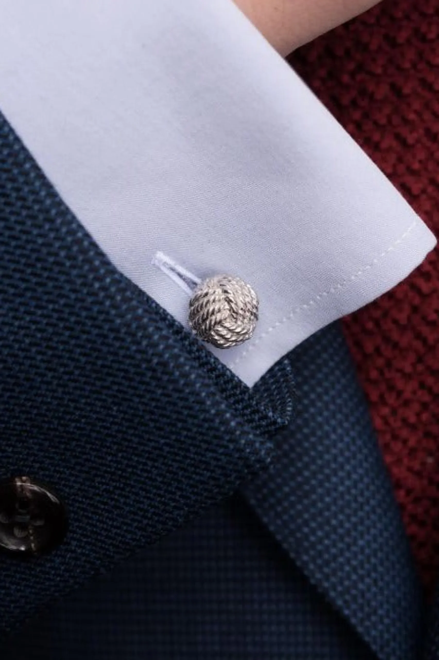 Solid White Gold Monkey Fist Knot Cufflinks