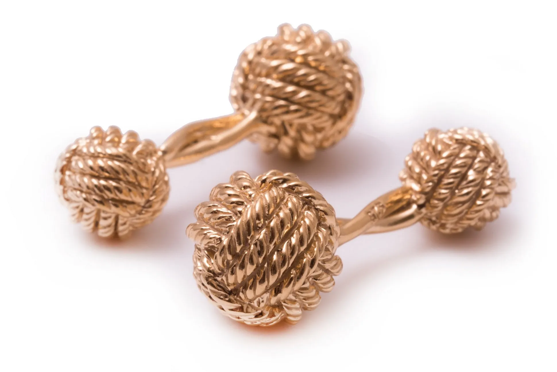Solid Yellow Gold Monkey Fist Knot Cufflinks