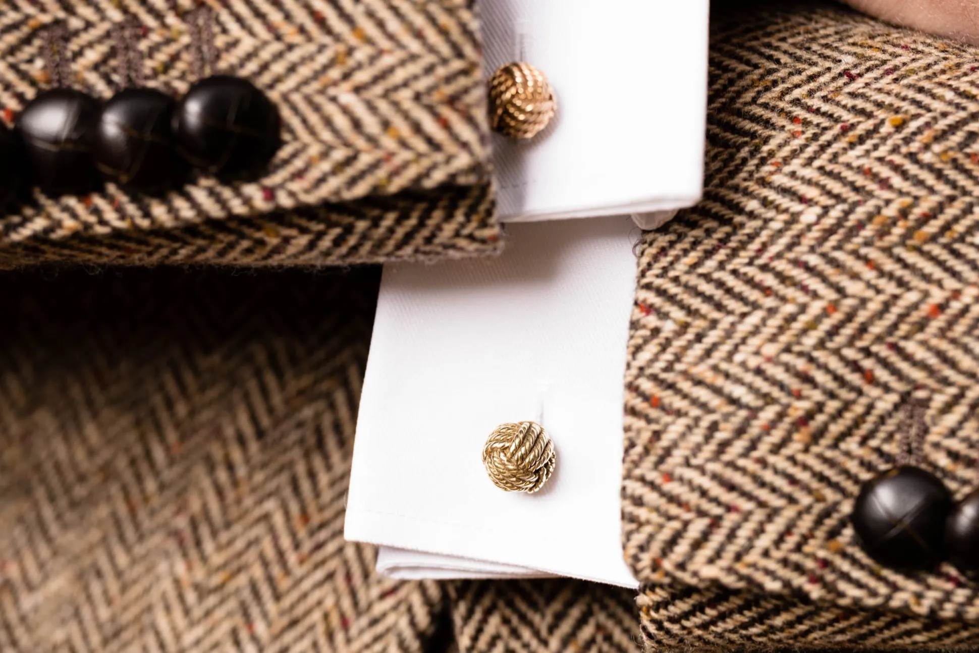 Solid Yellow Gold Monkey Fist Knot Cufflinks