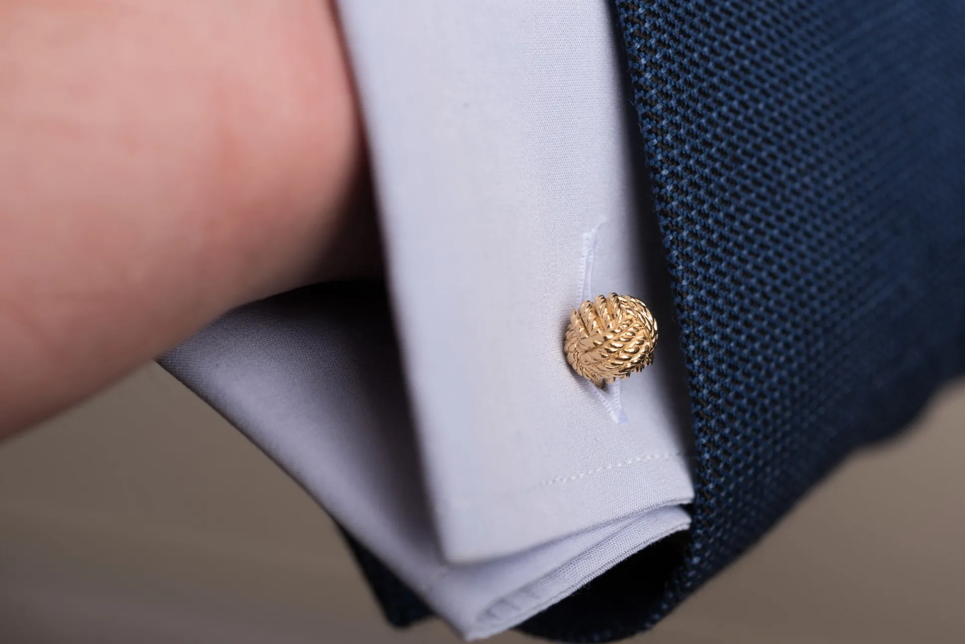 Solid Yellow Gold Monkey Fist Knot Cufflinks