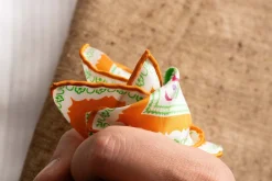Summery Orange & White Large Paisley Silk Pocket Square