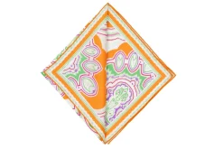 Summery Orange & White Large Paisley Silk Pocket Square