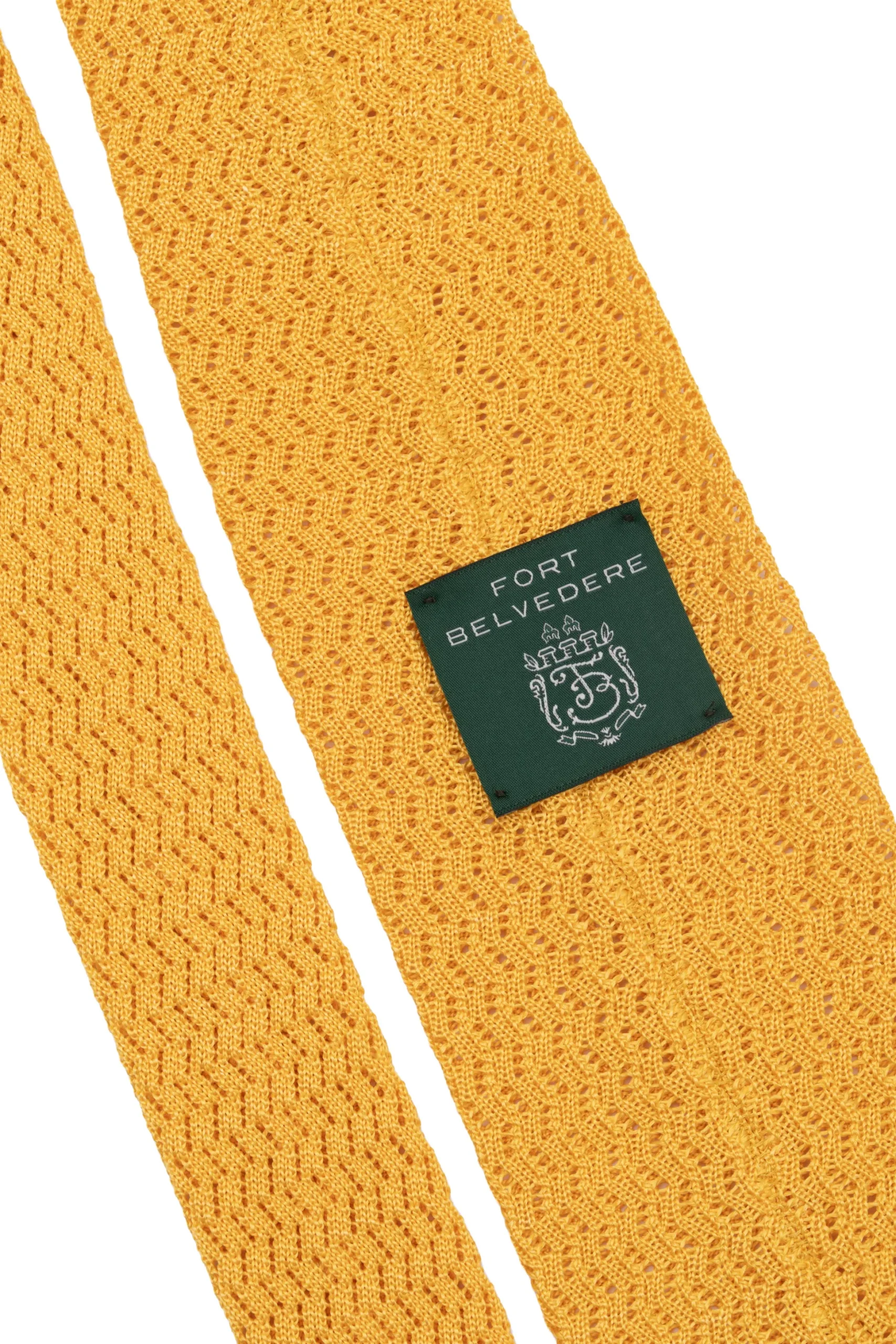 Summery Yellow Zigzag Silk Knit Tie