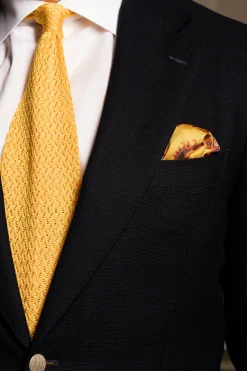 Summery Yellow Zigzag Silk Knit Tie