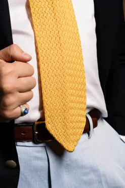 Summery Yellow Zigzag Silk Knit Tie