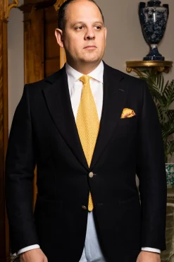 Summery Yellow Zigzag Silk Knit Tie