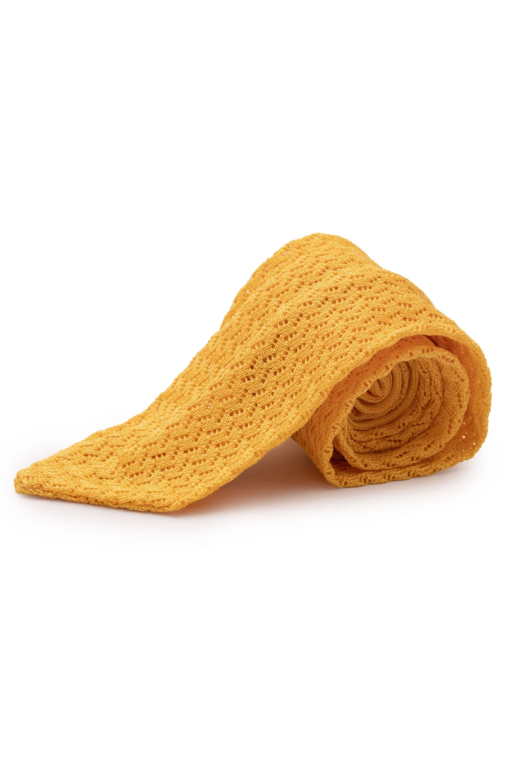 Summery Yellow Zigzag Silk Knit Tie