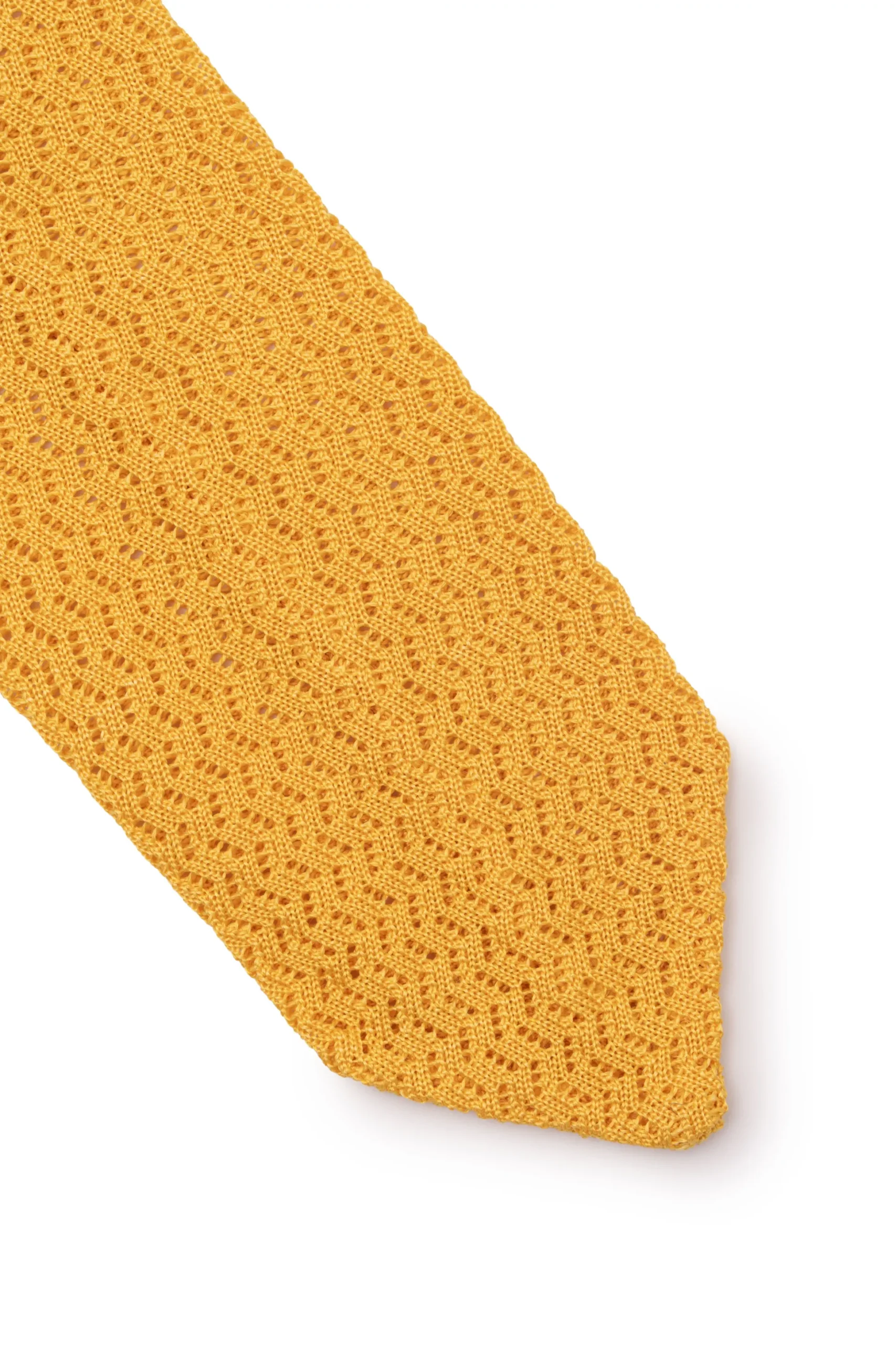 Summery Yellow Zigzag Silk Knit Tie