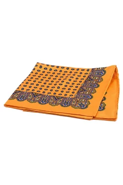 Sunflower Orange Small & Large Paisley Silk Pocket Square