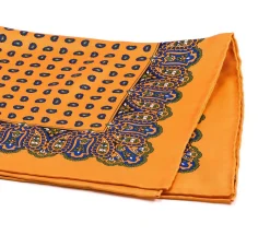 Sunflower Orange Small & Large Paisley Silk Pocket Square