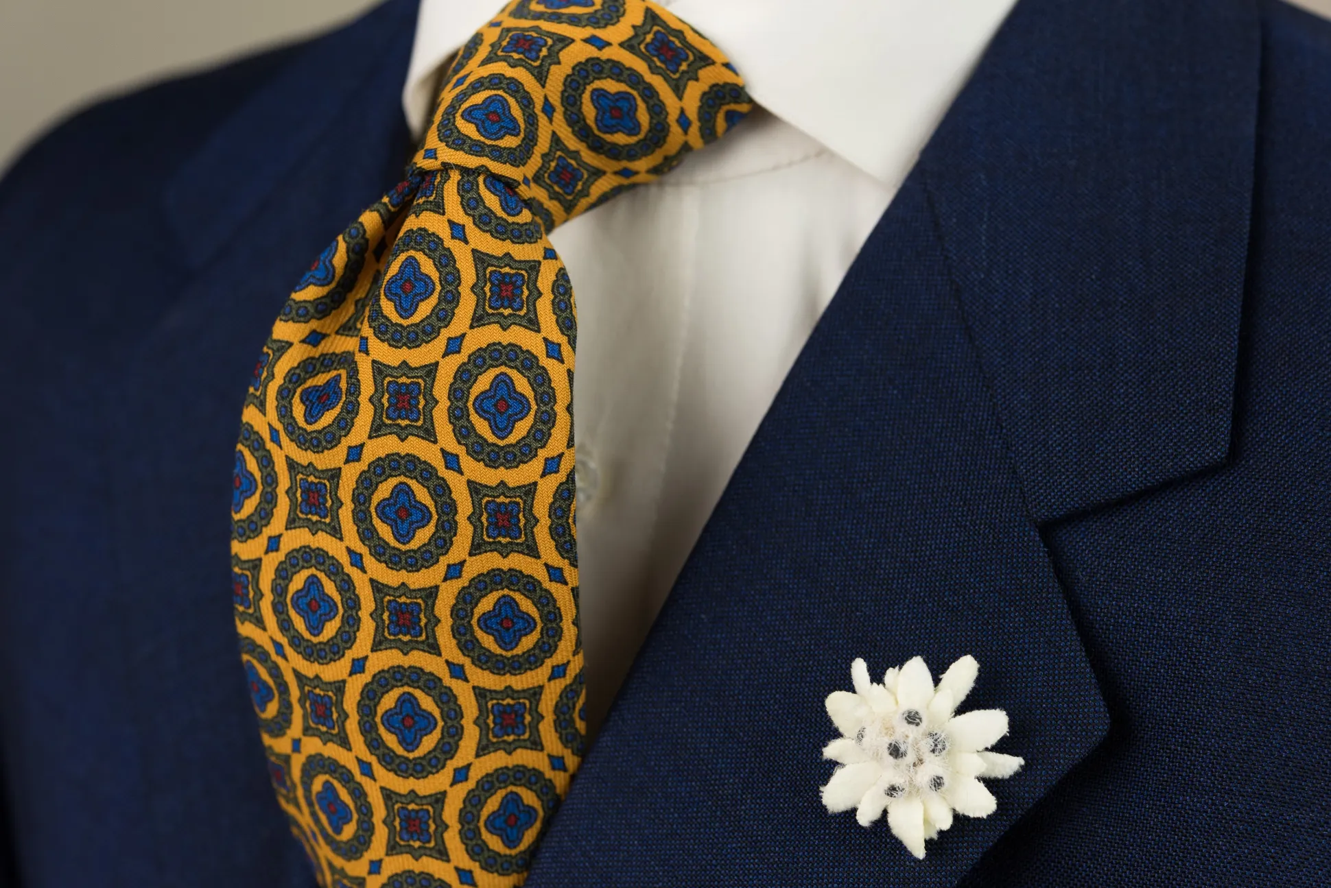 Sunflower Yellow Patterned Wool Challis Tie