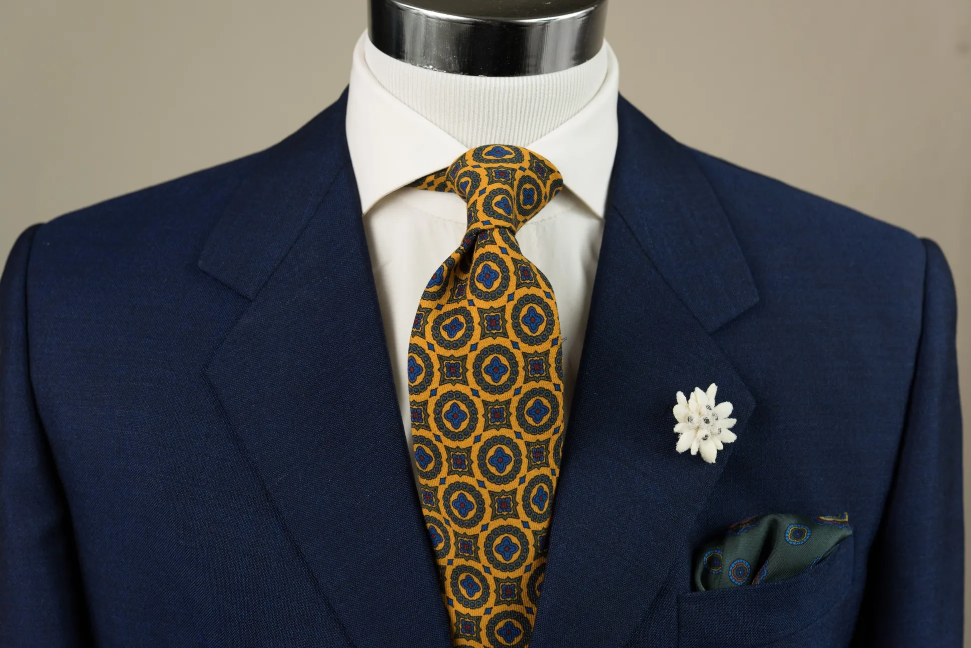Sunflower Yellow Patterned Wool Challis Tie