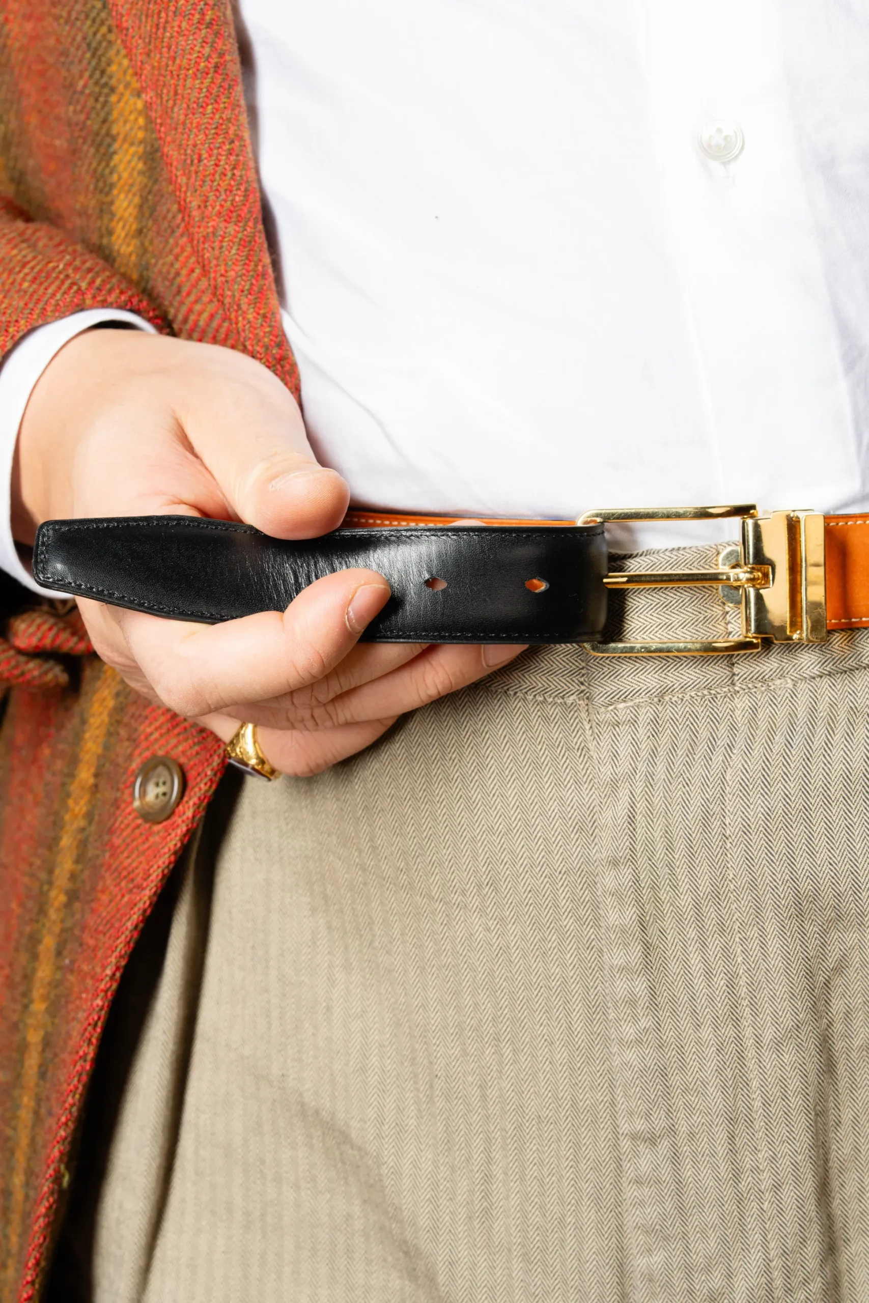 Tan Bridle & Black Boxcalf Reversible Leather Belt