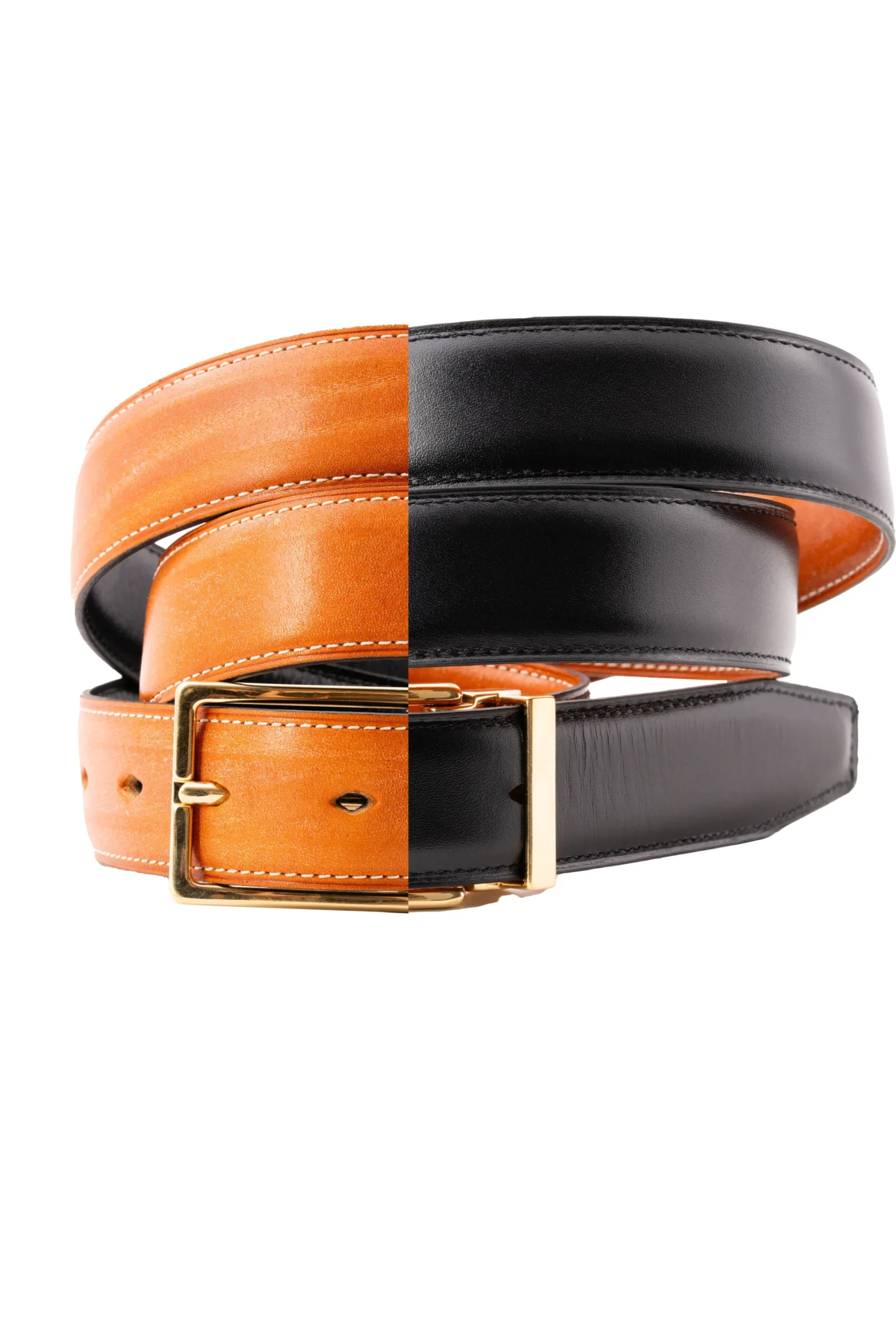 Tan Bridle & Black Boxcalf Reversible Leather Belt