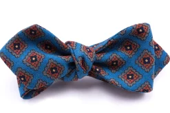 Turquoise & Orange Wool Challis Diamond Bow Tie